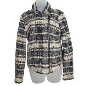Lucky Brand Harper Tweed Blazer Moto Long Sleeve Zipper Cotton Large Womens
